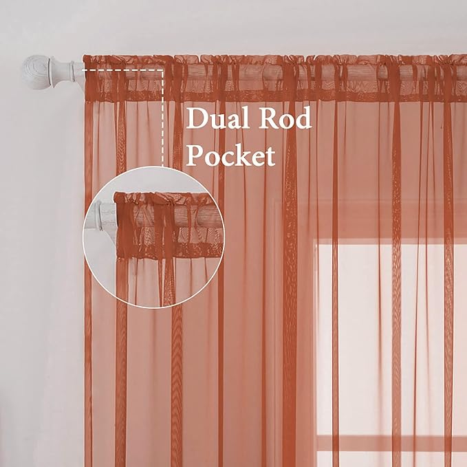 MIULEE 2 Panels Solid Color Sheer Window Curtains Elegant Window Voile Fall Panels/Drapes/Treatment for Bedroom Living Room (54X45 Inches Burnt Orange)