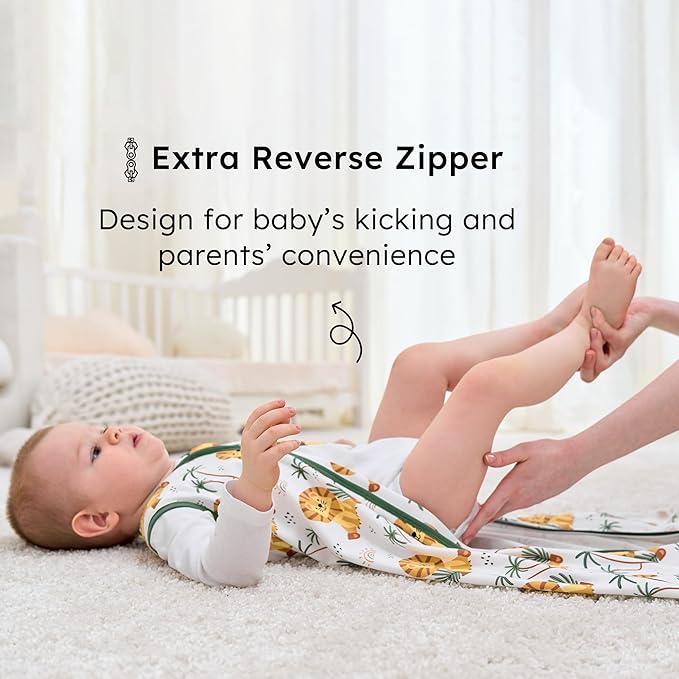 Baby Sleep Sack 6-12 months, 100% Cotton Sleeping Sack for Newborn and Infant, 3 Pack Baby Wearable Blanket, 0.5 Tog Lightweight Double Zipper Sleep Bag Medium Brown Green Lion