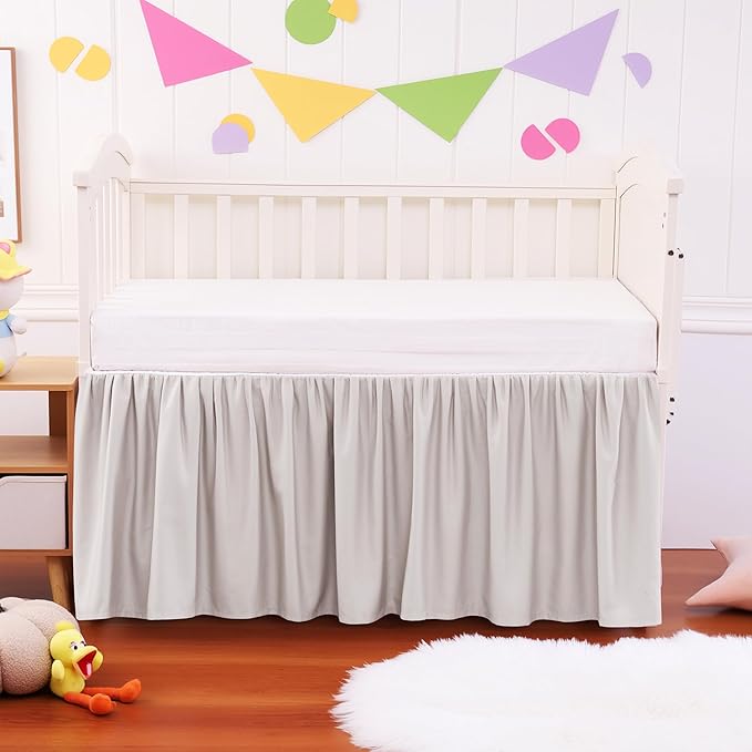 Crib Bed Skirt Dust Ruffle 100% Cotton - Natural, Soft, Breathable for Baby's Delicate Skin, Nursery Toddler Crib Bed Skirt for Baby Boys Girls, Fits Standard Cribs 28" x 52" with 14" Drop