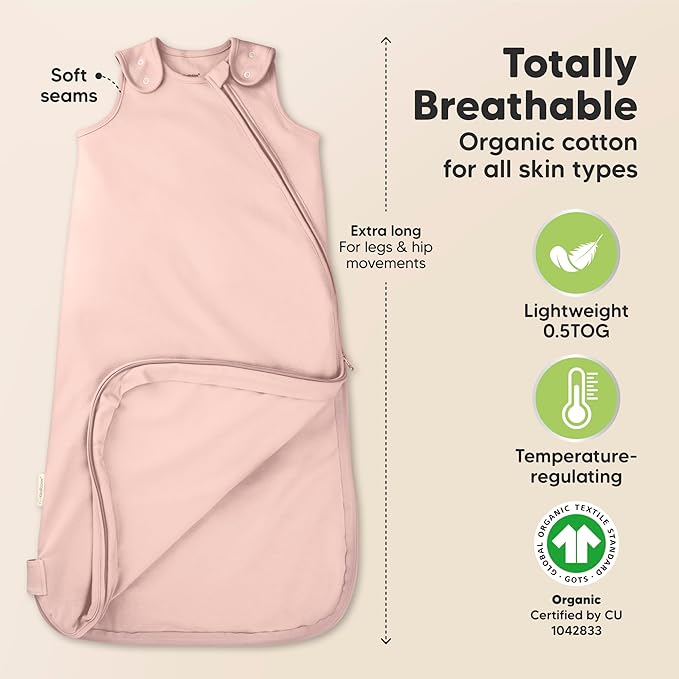 2-Pack Organic Baby Sleep Sacks, 100% Cotton - Soft & Breathable 0.5TOG Baby Wearable Blanket, Toddler Sleeping Sack 18-24 months, Easy to Wear Transitional Swaddles for Newborns (Butterflies, L)
