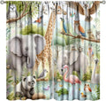 Kids Animals Curtain Cartoon Western Wildlife Flamingo Elephant Giraffe Window Treatment for Baby Children Bedroom Living Room 72" W X 63" L