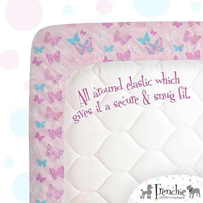 Frenchie Mini Couture, Bassinet Sheets for Babies, 2 Pack, 100% Woven Cotton, Pink Bassinet Protector, Fits Standard Bassinets, 15 x 33 x 4in, Butterfly