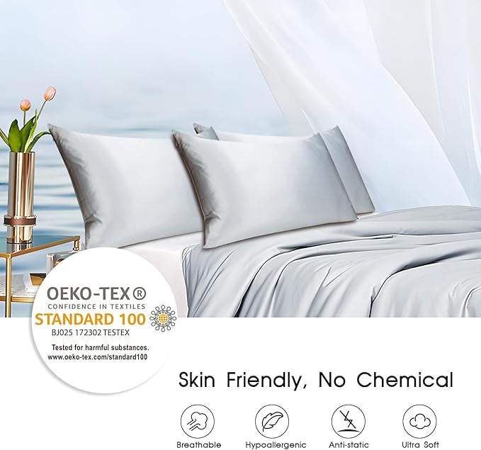 100% Mulberry Silk Pillowcase with Hidden Zipper,Both Sides Pure Silk Breathable Pillow Case for Hair and Skin,19 Momme Grade 6A,1pc,Light Blue,Queen Size 20x30 Inches