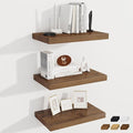 Fun Memories 12 Inch Deep Floating Shelves for Wall, 20 Inch Long Wall Mounted Storage Shelf with Invisible Brackets, 3 Pack Hanging Wood Shelf for Farmhouse, Bedroom, Kitchen, Living Room, Walnut