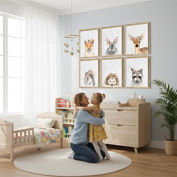 DREAM BIG PRINTABLES Woodland Animals Nursery Wall Art Prints (Set of 6) - Unframed - 11x14s - Farmhouse Boho Art - Great - Unisex for Boys and Girls - Kids Bedroom Wall Art