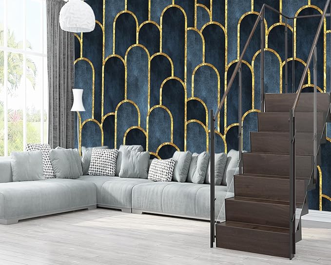 XMPMBM-Gold Geometrical Textured Fabric Wallpaper Abstraction Dark line Living Room Bedroom Bathroom Wall Mural-W 176" X H 113"（138 Square Foot）
