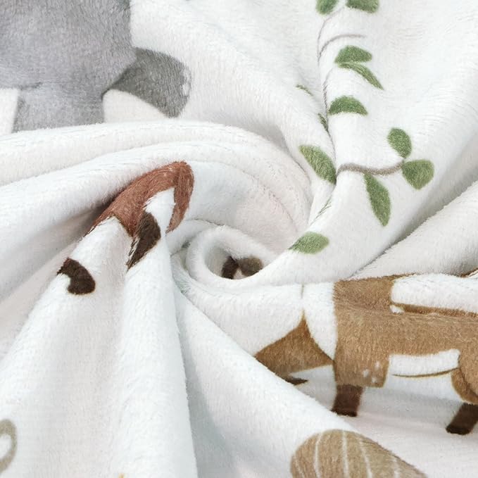 BOPRIO Baby Blankets for Unisex Boys Girls, Super Soft Nursery Minky Blankets with Woodland Animal Design and Dotted Fleece Backing, Printed Bed Throws Newborn Toddler Gift 30 x 40 Inch