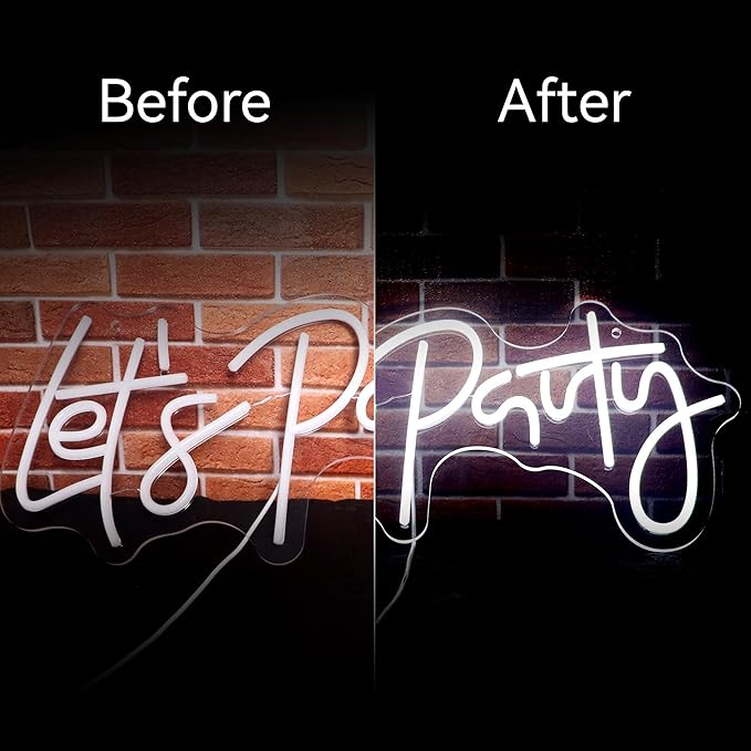 Let's Party Neon Sign for Wall Decor Led Neon Lights for Teen Bedroom Decor Art Light Up Letters Let's Party Neon Neon Signs for All Party Room Decorations USB 5v 21.7×10.4 Inch (White)