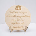 Wooden Rainbow Baby Scripture Sign, 6 Inch Round Nursery Wall Decor with Stand, Isaiah 66:9 Bible Verse Quote, Birth Announcement Plaque