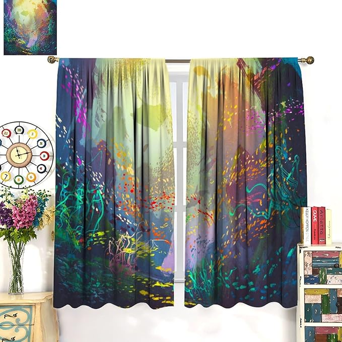 Ocean Blackout Curtain, Untouched Wild Underwater Aquatic World Corals Exotic Fishes Seascape Curtain for Living Room Cafe Set 2 Panels,72x63 Inches, Style-2