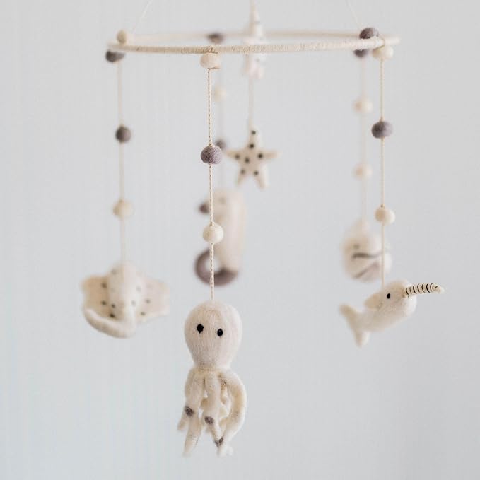 Pehr Classic Wool Felt Baby Mobile, Life Aquatic | Handmade Nursery Décor | Includes Gift Box | Ethical & Enchanting | 28” x 9”