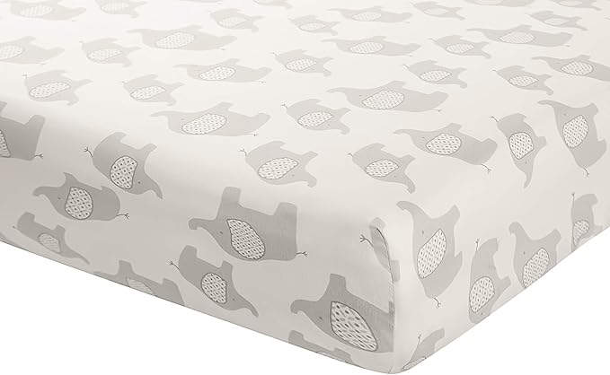 La Premura Baby Crib Bedding Set for Boys, Gray Elephants & Puppy 3 Piece Standard Size Grey Crib Set, Fitted Sheet, Quilt & Skirt, Unisex Nursey Bedding and Neutral Decor