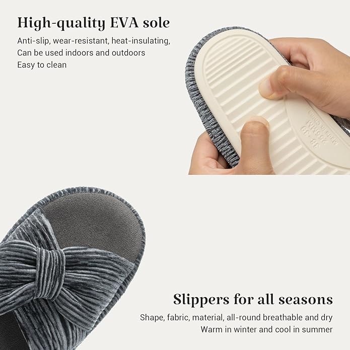 Chantomoo Slippers for Women Memory Foam House Bedroom Corduroy Bow Crossbands Slipper Shoes Comfy Trendy Gift Slippers