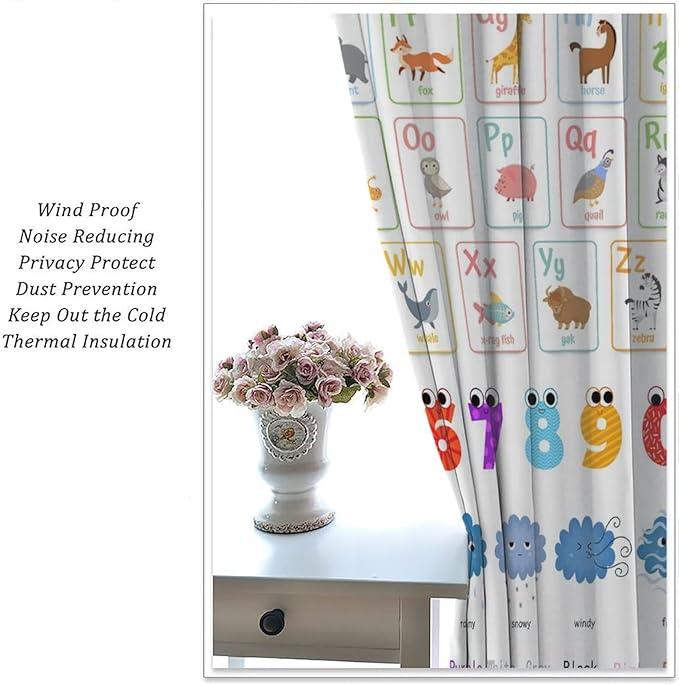 Kids Alphabet Curtains Cartoon Animal Funny Learning Colorful Educational Nursery Curtain with Rod Pocket for Bedroom Classroom Decor Drapes Window Treatments 2 Panels Set 42" W X 54" L