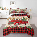 Erosebridal Merry Christmas Full Bedding Set Red Truck Comforter Sets for Kids Boys Girls Teens Room Decor,Xmas Tree Down Comforter Red Black Buffalo Plaid Decor Bed Set Car Printed Themed Quilt Set