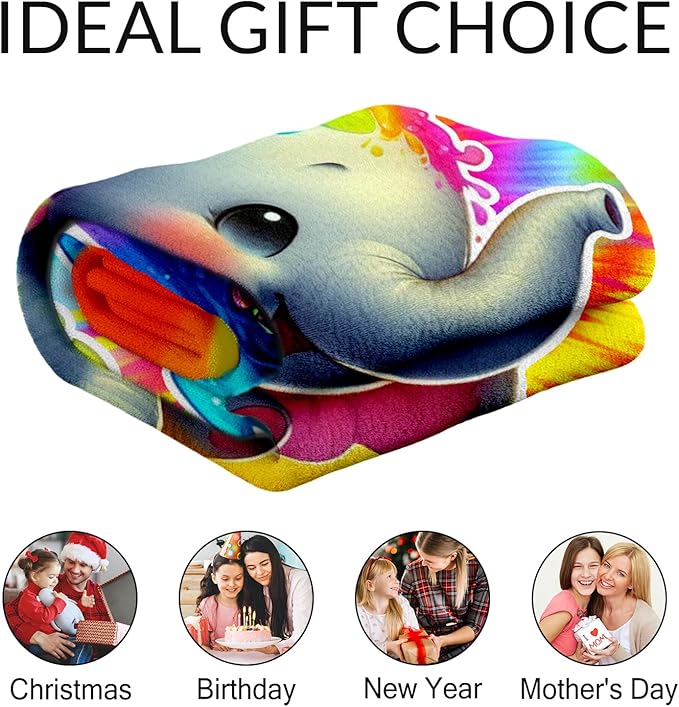 Custom Elephant Blanket Gifts - 50" x 60" Inches Cute Girls Throw Blankets - Colorful Warm Furry Throws Decor for Couch, Sofa & Travel
