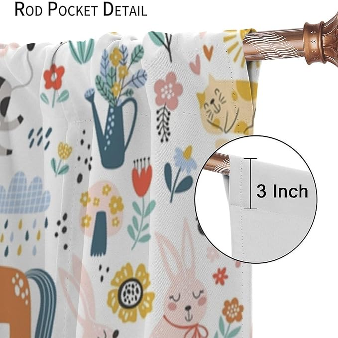 Farm Animal Curtains for Kids, Cartoon Cute Wild Animal Window Treatments Woodland Farmhouse Cow Horse Pig Window Drapes for Girls Boys Nursery Toddler Bedroom 42x54in