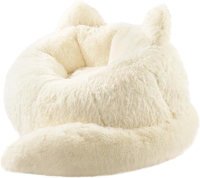 Bean Bag Chair for Adults Teens Giant Faux Fur Bean Bag Chairs with Filler Fluffy Plush Cat Shaped Beanbag Couch Comfy Accent Floor Sofa for Gaming, Reading in Living Room, Bedroom, Dorm