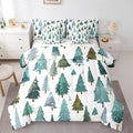 Erosebridal Christmas Tree King Comforter Set with Sheets 7 Piece Green Xmas Pine Tree Bed in A Bag Forest Snowy Nature Scene Bedding Sets for Teens Winter Holiday Christmas Bed Set Happy New Year