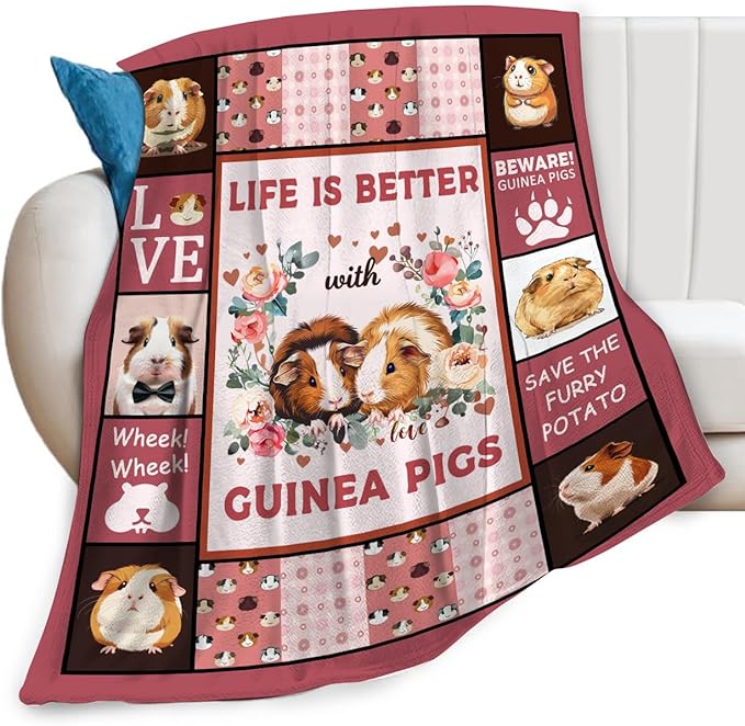 Guinea Pig Blanket Cute Pink Animal Print Throw Blankets for Couch Sofa Bed Stuff Decor Lightweight Soft Cozy Fleece Plush Flannel for Baby Girls Boys Kids Women Adults Lover 40"x50"