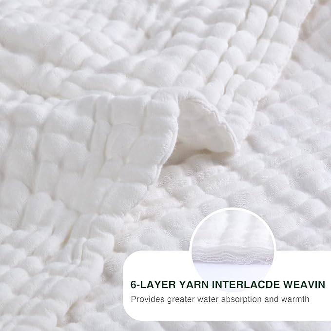 Love's cabin 6 Layer 100% Cotton Muslin Blanket, 90"x90" Muslin Blanket Queen for Couch Bed, Lightweight and Breathable Cotton Gauze for Adult, White
