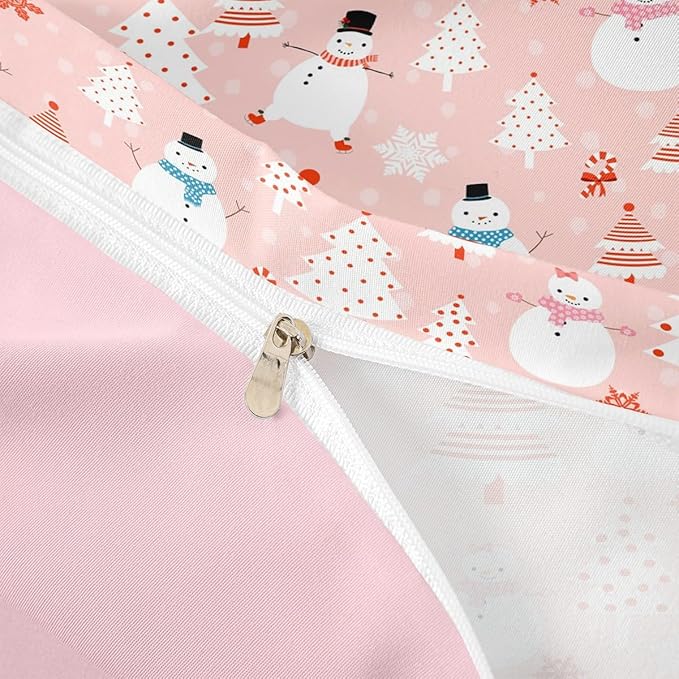 Christmas Kids Bedding Set Cartoon Snowman Bedding Duvet Cover Set for Boys Girls Christmas Tree Decor Comforter Cover Set Pink Dots Xmas Theme Bedspread Cover Bedroom Quilt Cover 2Pcs Twin Size