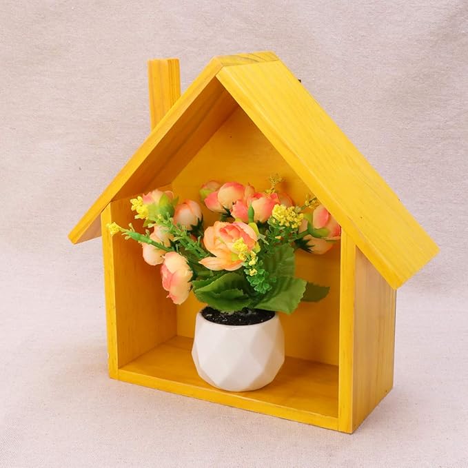 Cabilock Small House Shaped Wooden Wall Shelf 9.64X9.05X3.34 Inch Floating Storage Rack for Bedroom Kids Room Bathroom Home Decor Display Organizer