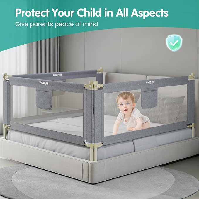 Bed Rails for Toddlers，Toddler Bed Rails，Bed Rail for Baby - Adjustable Height Bed Guard with Child Safety Lock, Universal Fit for King/Full/Twin Beds (Grey, 1 Side 74.8Inch)