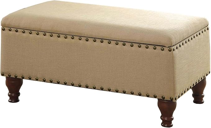 Homepop Home Decor | Upholstered Storage Bench with Nailhead Trim | Ottoman with Storage for Living Room & Bedroom | Decorative Home Furniture (Tan ) Large
