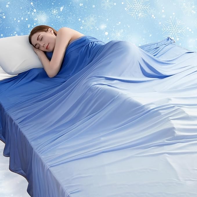 LUXEAR Gradient Cooling Blanket, Double-Sided Q-Max>0.5 Arc-Chill Summer Cold Blanket for Bed Sofa Chair Travel, Absords Heat to Keep Body Cool for Hot Sleeper & Night Sweats Adult Kids - Throw Blue