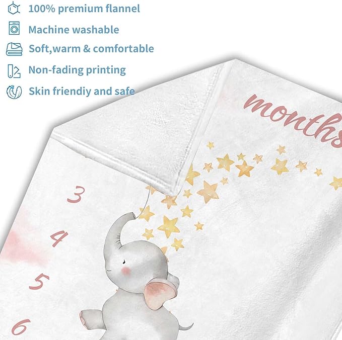 OLIVE OLIVIA Personalized Monthly Baby Milestone Blanket, Baby Months Blanket, Perfect Custom Newborn Gifts,50"x60"