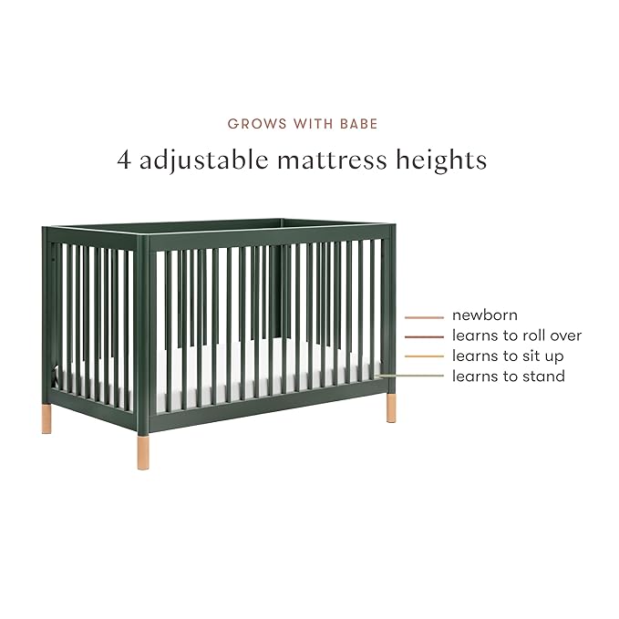 Babyletto Gelato 4-in-1 Baby Crib Convertible to Wooden Toddler Bed, Daybed & Full-Size Bed, GREENGUARD Gold Certified - Made of 100% Solid Wood, Includes Toddler Conversion Kit - Forest Green