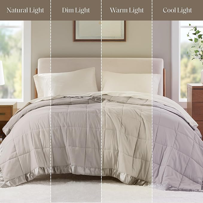 Madison Park Windom Down Alternative Blanket, Premium 3M Scotchgard Moisture Wicking Treatment, Lightweight and Soft Bed Cover For All Season, Satin Trim, Grey King