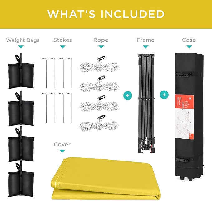 Best Choice Products 12x12ft 1-Person Setup Pop Up Canopy Tent Instant Portable Shelter w/ 1-Button Push, Case, 4 Weight Bags - Yellow
