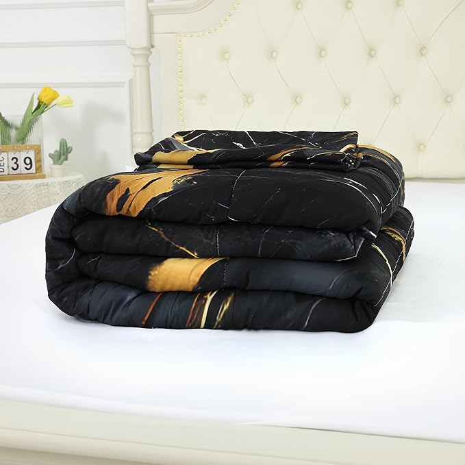 Black and Gold Comforter King: Abstract Black Marble Bedding Sets for Teens Adults Bedroom Home Decor Modern Luxury Gold Glitter Quilt Bed Set 3 Piece
