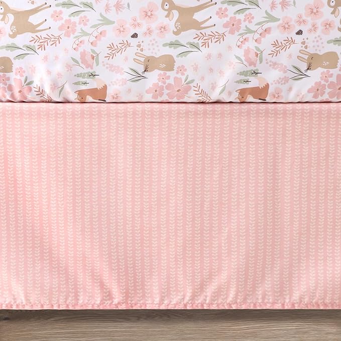 The Peanutshell 3 Piece Baby Crib Bedding Set for Girls - Newborn, Infant & Toddler Nursery Bed Set Decor with Fitted Crib Sheet, Dust Ruffle Comforter - Fairytale Forest