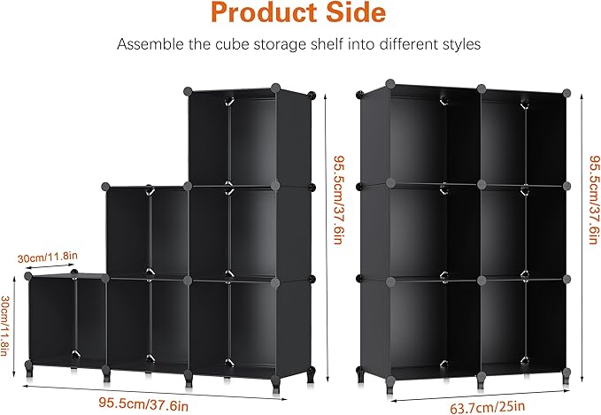 6-Cube Storage Organizer, Closet Organizer Storage Cabinet Shelf Bookcase Bookshelf with Metal Hammer, Storage Cubes Organizer Cabinet for Kids, Closet, Bedroom, Bathroom(11.8x11.8x11.8 inch)Black