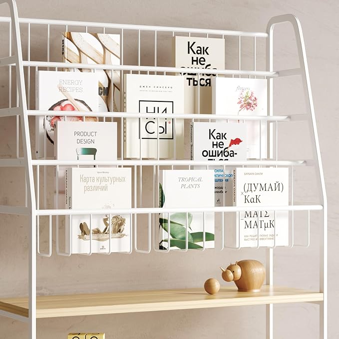 Metal Kids Bookshelf and Toy Storage Organizer,6 Tier Childrens Bookcase,Magazine Rack Floor, Book Shelf for Kids Rooms Classroom Nursery Living Room Office (White, L:31.5")