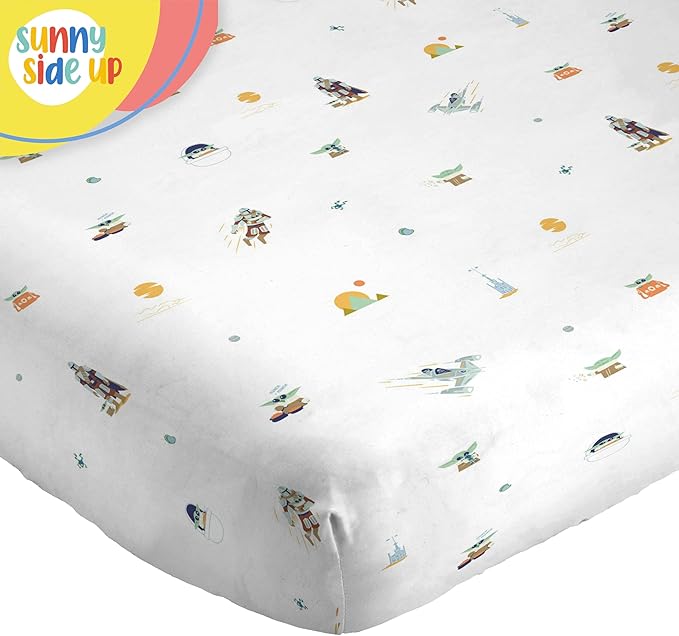 Sunny Side Up Kids Sheet Set with Fitted, Flat Sheets & Pillow Cover - Ultra-Soft Bedding with Pillowcase for Room Decor, White - The Mandalorian, 3 Piece Twin