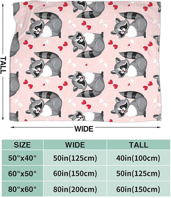 Tijuboni Pink Raccoon Throw Blanket Raccoon Gifts for Girls Boys Women Men Kids Adults Soft Flannel Fleece Blanket for Couch Sofa Bed Home Decor 50"x60"