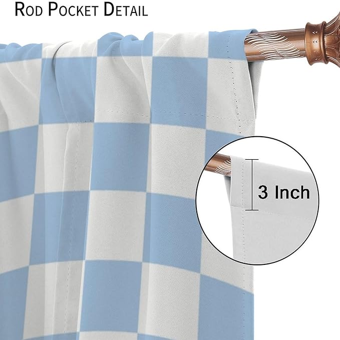 Blue Checkered Curtains,70s Vintage Twisted Checkered Window Drapes Colorful Groovy Trendy Wavy Hippie Grid Print Window Treatments for Kids Girls Bedroom Living Room 42" W X 45" L