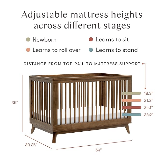 Babyletto Scoot 3-in-1 Baby Crib Convertible to Wooden Toddler Bed, Daybed - GREENGUARD Gold Certified - Easy Assembly, Made of 100% Solid Wood - Includes Toddler Conversion Kit - Walnut