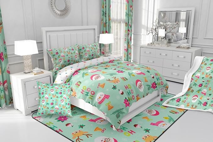 Feelyou Christmas Decor Bedding Set Soft for Boys Girls, Happy New Year Comforter Set Twin Size Santa Claus Duvet Quilt Microfiber Bedroom Decor 2 Pcs with 1 Pillow Cases