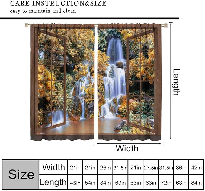 Waterfall Blackout Curtains, Waterfall Forest Landscape Wooden Window Print Pattern Window Drapes, for Bedroom Living Room 84" W X 84" L