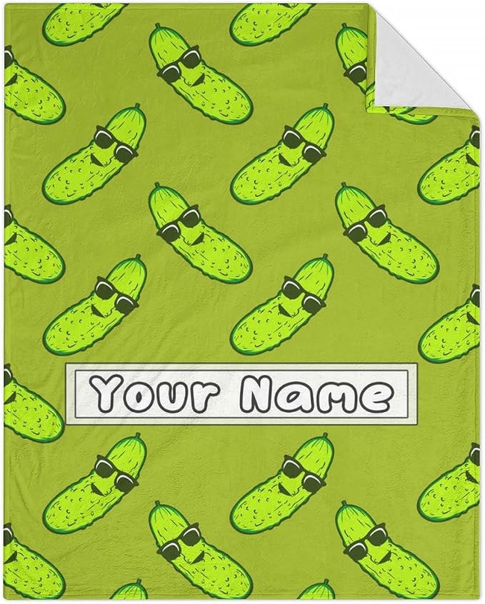 Custom Pickle Throw Blanket for Women Men - 60x80 Inches Twin Size - Soft Fluffy Cozy Blankets Gift - Green Funny Blanket Throws for Bed, Sofa, Winter