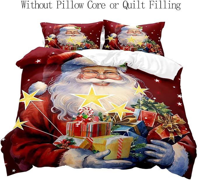LUVIVIHOME 2PCS Christmas Santa Duvet Cover Twin Bedding Sets, Boys Girls Kids Bedding, Winter Holiday New Year Xmas Gifts Red Christmas Comforter Bedspread Quilt Cover, Bed in a Bag, 1 Pillow Sham