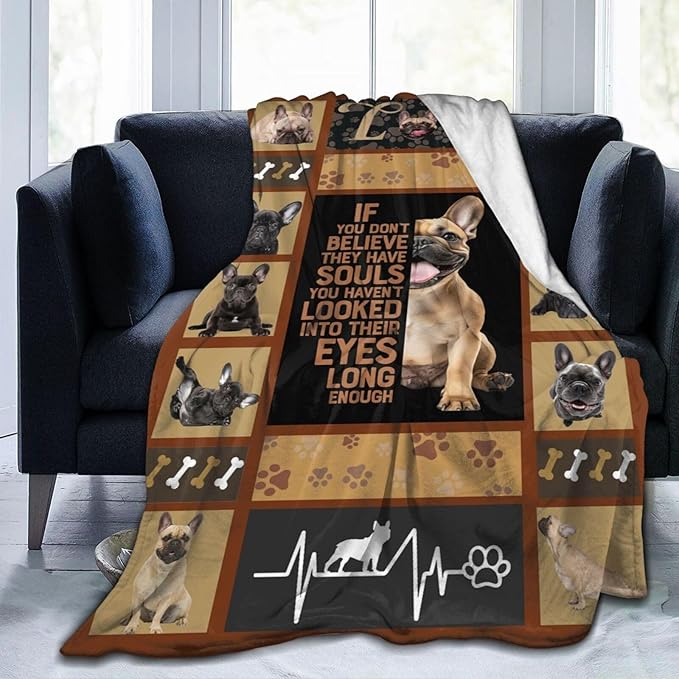 Cute French Bulldog Blanket Funny Dog French Bulldogs Throw Blankets Gifts for Girls Boys Cozy Warm Soft Fuzzy Flannel Throws Plush Stuffed Animal Pet Fleece Blanket Gifts for Men Women 60"x80"