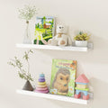 Fun Memories Picture Ledge Shelf, Pine Wood Floating Shelves Set of 2, 24 inch Nursery Book Shelves, Photo Ledge Book Shelves Wall Mounted for Living Room Kids' Room Bedroom - White