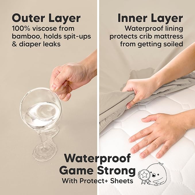 2-Pack Waterproof Baby Crib Sheets for Boys, Girls - 52x28 Viscose Derived from Bamboo Toddler Bed Sheet Neutral, Fitted Crib Mattress Protector Cover for Baby Bedding, Soft & Gentle (Pine Grove)