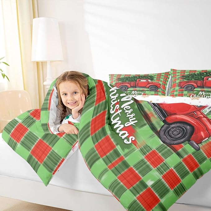 Feelyou Merry Christmas Comforter Set All Season Christmas Tree Bedding Set with 2 Pillow Cases Snowflake Microfiber Kids Queen Bedclothes Winter Bedroom Decor Duvet Quilt Breathable Soft